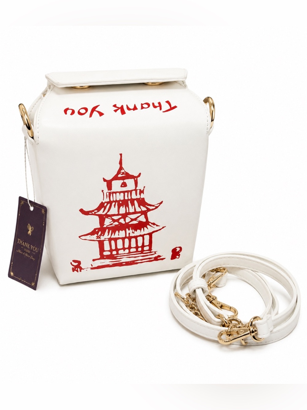 Chinese takeout Crossbody Bag with Red Pagoda Art